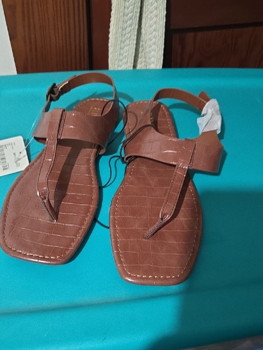 a.n.a Tan T-Strap Square-Toe Women's Sandals